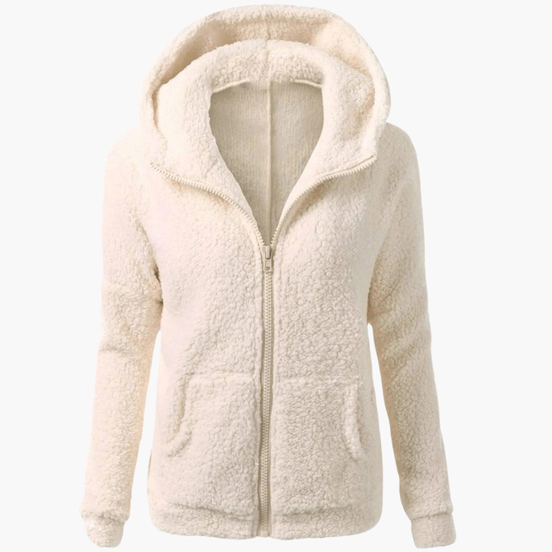 Women's Relaxed Straight-Cut Fleece Jacket with Roomy Hood - Beige
