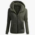 Women's Relaxed Straight-Cut Fleece Jacket with Roomy Hood - Army Green