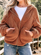 Women's Cosy Oversized Teddy Jacket for Weekends - Brown