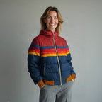 Women's Hooded Quilted Puffer with Throwback Stripe Panels