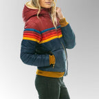 Women's Hooded Quilted Puffer with Throwback Stripe Panels