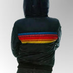 Women's Hooded Quilted Puffer with Throwback Stripe Panels