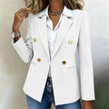 Women's Straight-Cut Six-Button Blazer with Notch Lapels - White