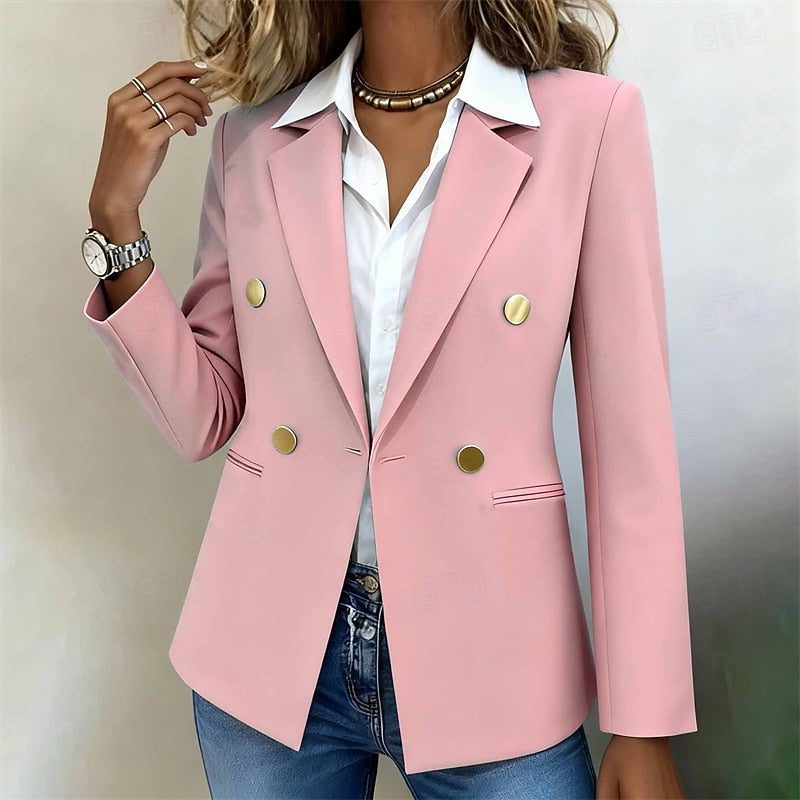Women's Straight-Cut Six-Button Blazer with Notch Lapels - Pink