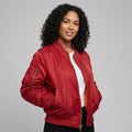 Women's All-Year Bomber with Ribbed Cuffs and Side Pockets - Red