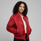 Women's All-Year Bomber with Ribbed Cuffs and Side Pockets - Red