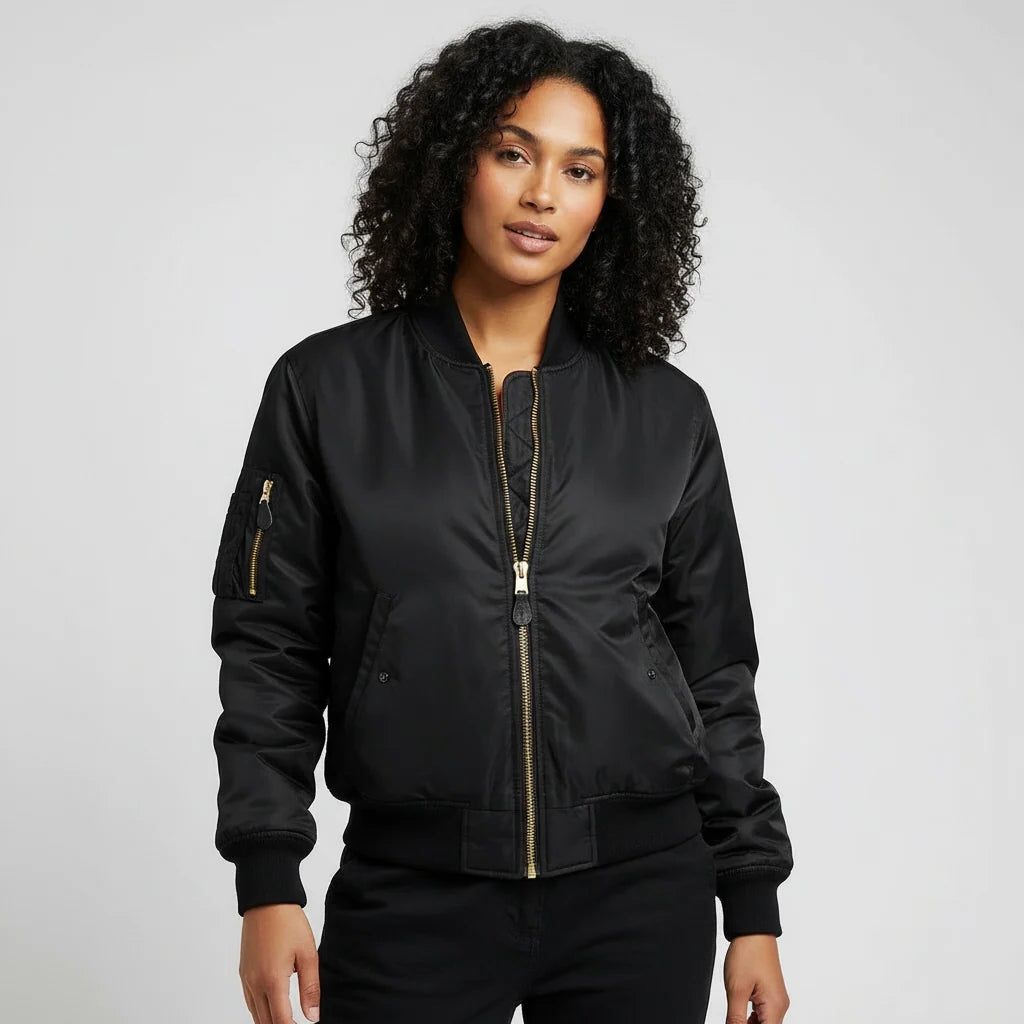 Women's All-Year Bomber with Ribbed Cuffs and Side Pockets