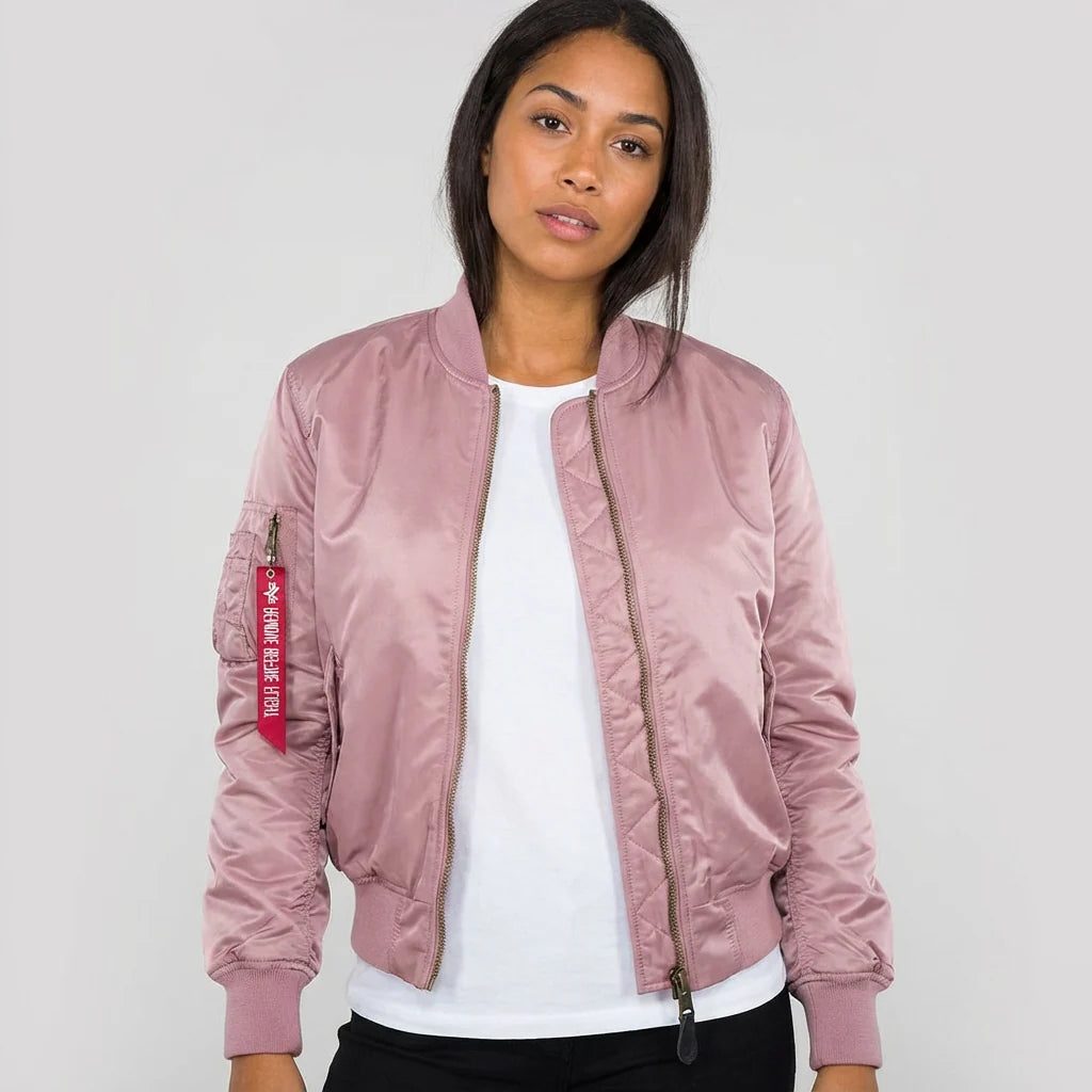 Women's All-Year Bomber with Ribbed Cuffs and Side Pockets - Pink