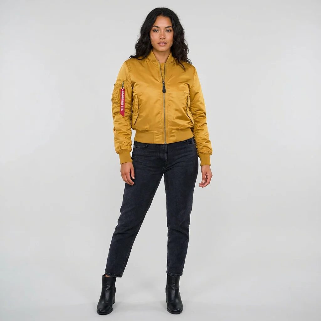 Women's All-Year Bomber with Ribbed Cuffs and Side Pockets - Yellow