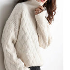 Women's Generous-Fit Cable-Knit Polo Neck Jumper
