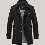 Men's Single-Row Button Trench Coat with Generous Front Pockets