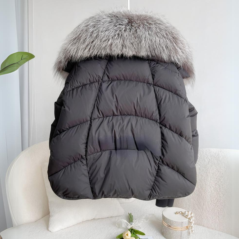Women's Dramatic-Collar Cropped Padded Jacket with Knitted Sleeves