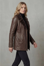 Women's Plush-Collar Leather-Style Jacket with Full-Length Zip