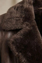 Women's Plush-Collar Leather-Style Jacket with Full-Length Zip