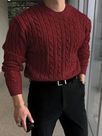 Men's Raised Cable Crew Neck Jumper for Office Layering