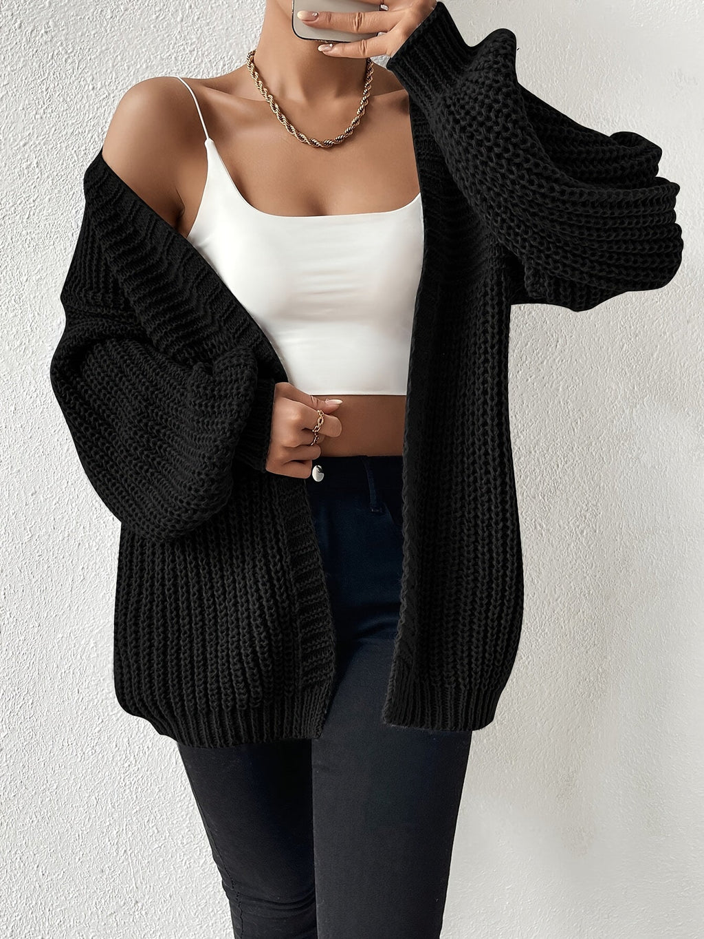 Women's Draped Open-Front Cardigan in Soft Chunky Knit