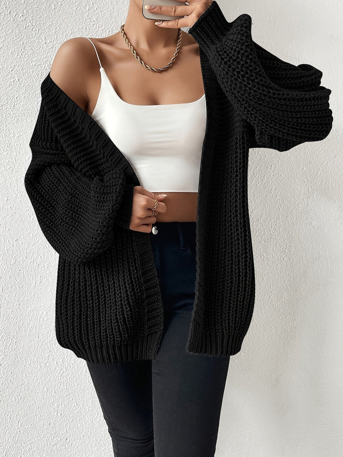 Women's Draped Open-Front Cardigan in Soft Chunky Knit