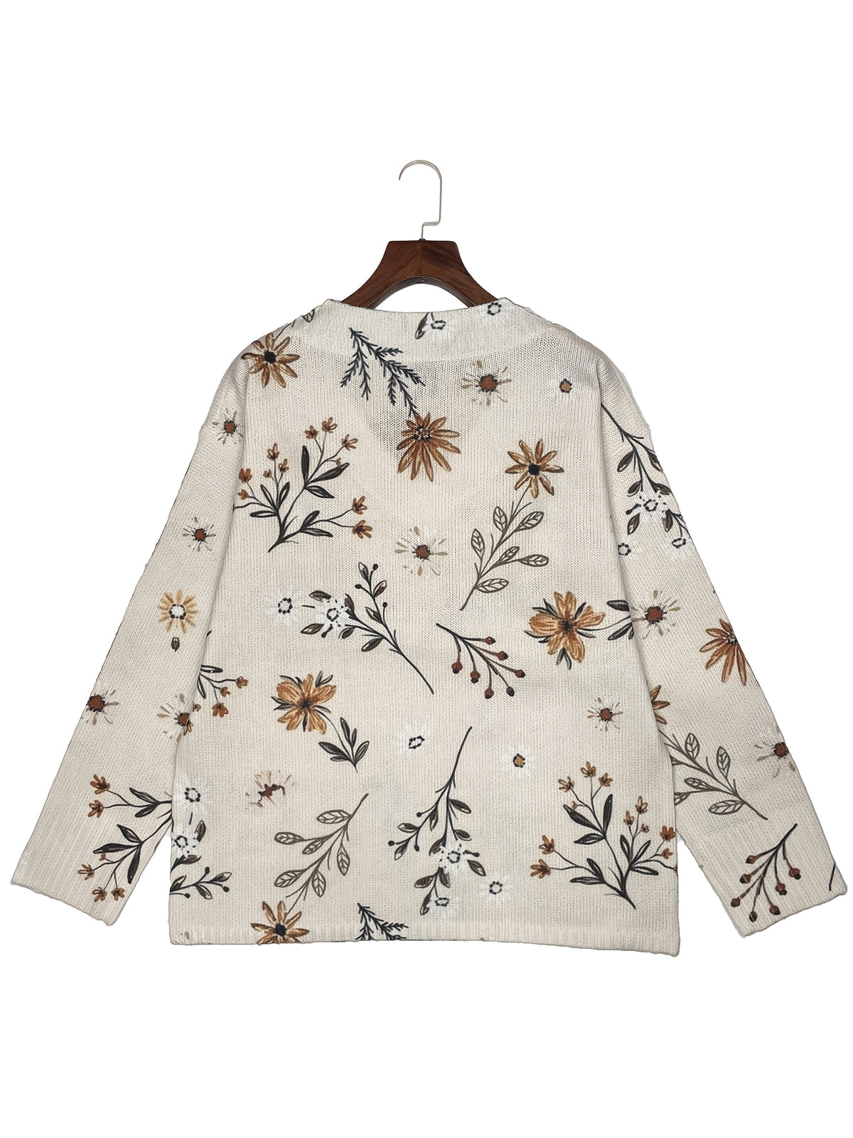 Women's Relaxed Floral V-Neck Jumper for Light Layering