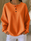 Women's Long-Sleeve Button Placket Top in a Loose Henley Cut - Orange