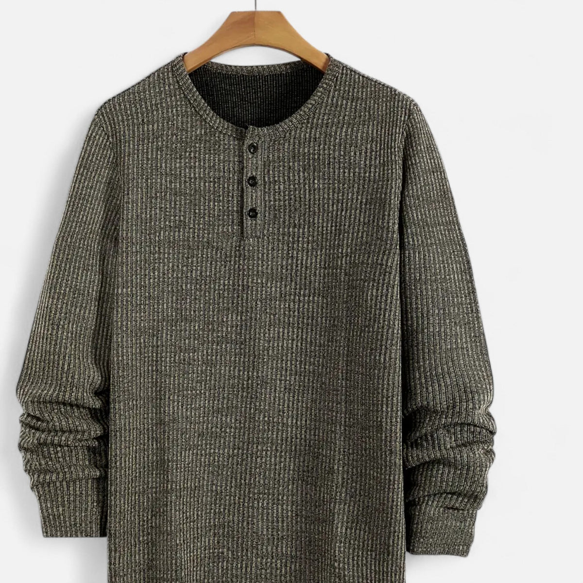 Men's Button-Neck Cable Knit Henley for Spring and Autumn - Army Green