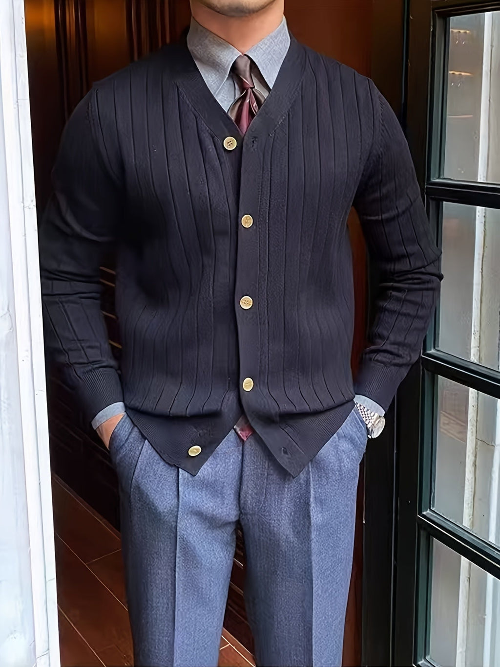 Men's Relaxed Knitted Cardigan with Button Front for Cool Evenings