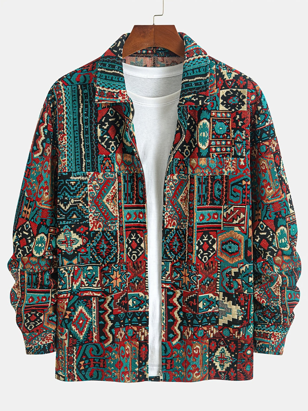 Men's Intricate Woven-Pattern Jacket with Front Pockets