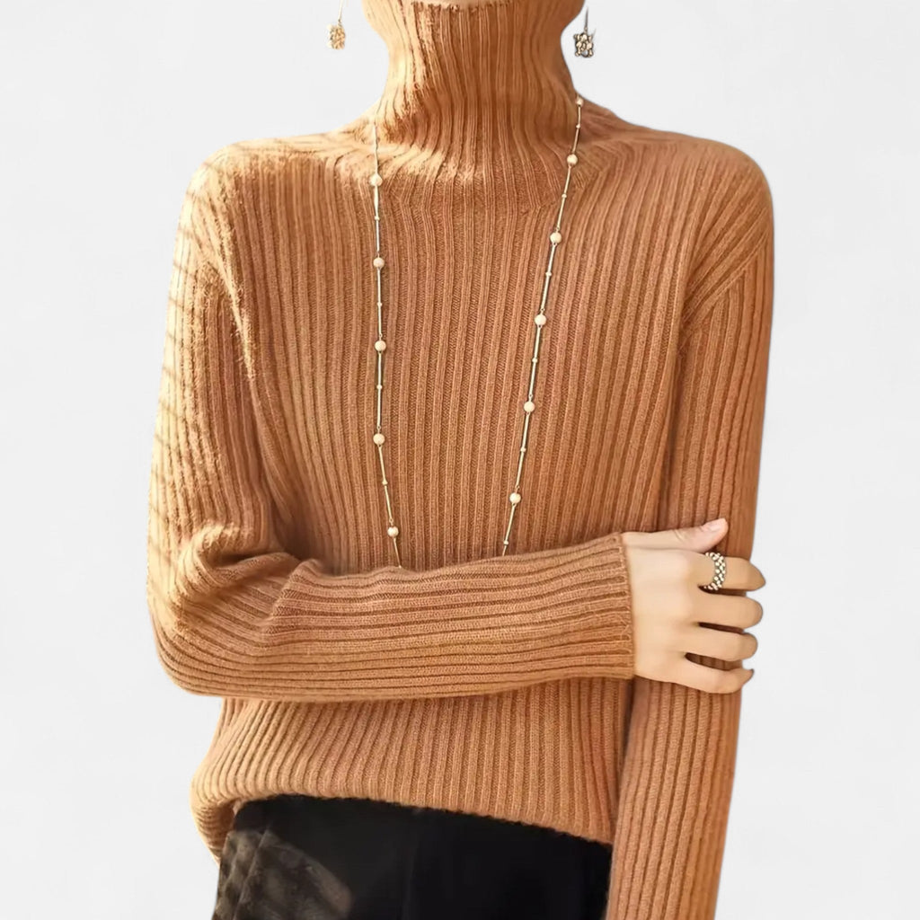 Women's Flared Umbrella-Hem Ribbed Polo Neck Jumper