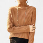 Women's Flared Umbrella-Hem Ribbed Polo Neck Jumper