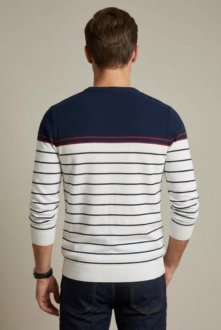 Men's Casual Striped Knit Jumper with Round Neck