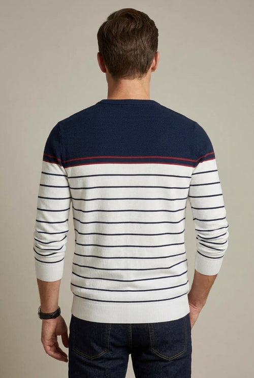 Men's Casual Striped Knit Jumper with Round Neck