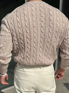 Men's Raised Cable Crew Neck Jumper for Office Layering