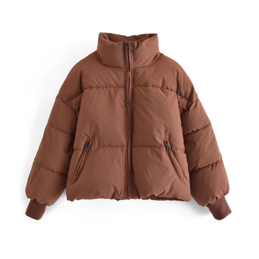 Women's Showerproof Padded Jacket with Adjustable Hem and Ribbed Cuffs - Brown