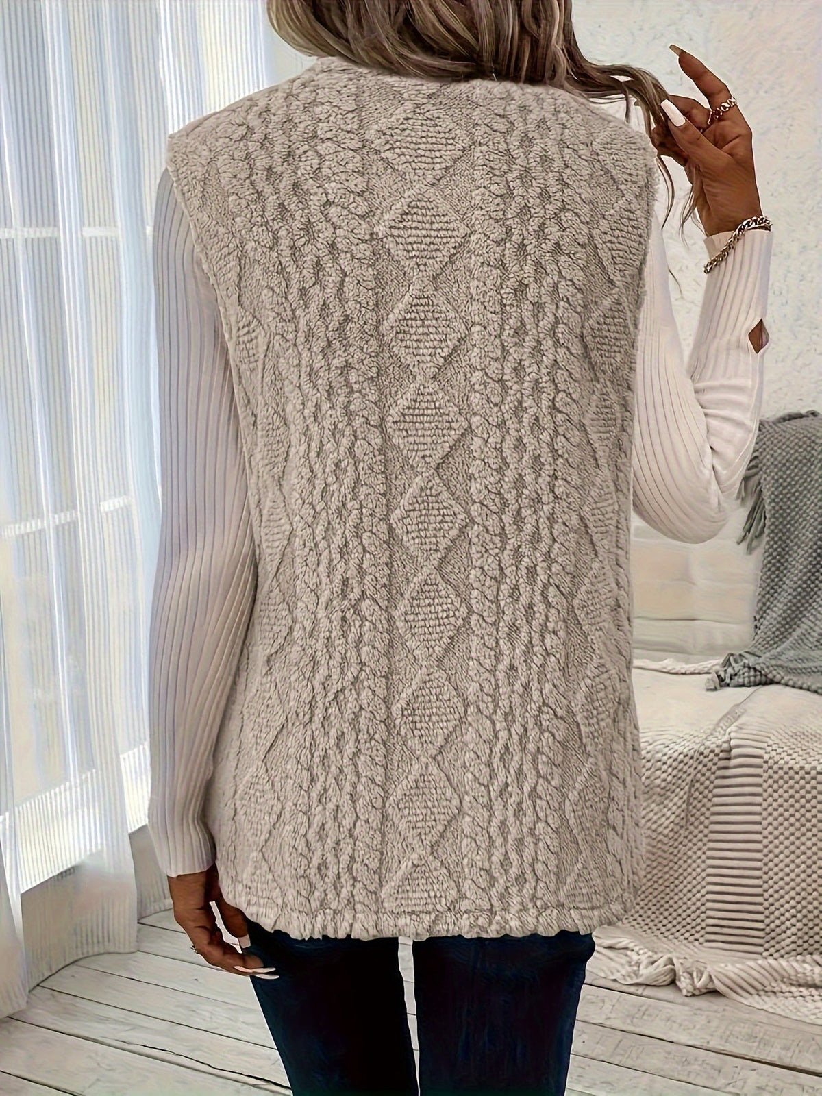 Women's Open-Front Draped Plush Layering Gilet