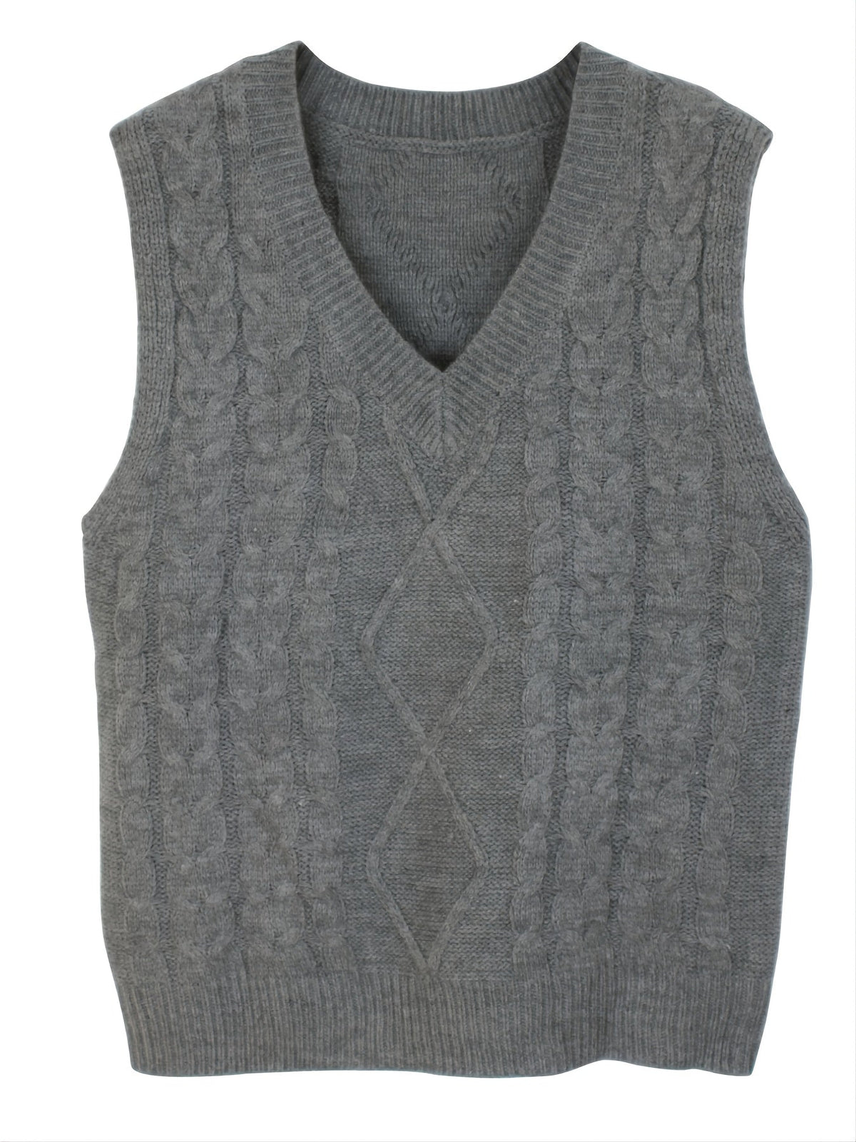 Women's Sleeveless Cable Knit Layering Slipover with V-Neck