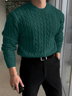 Men's Raised Cable Crew Neck Jumper for Office Layering