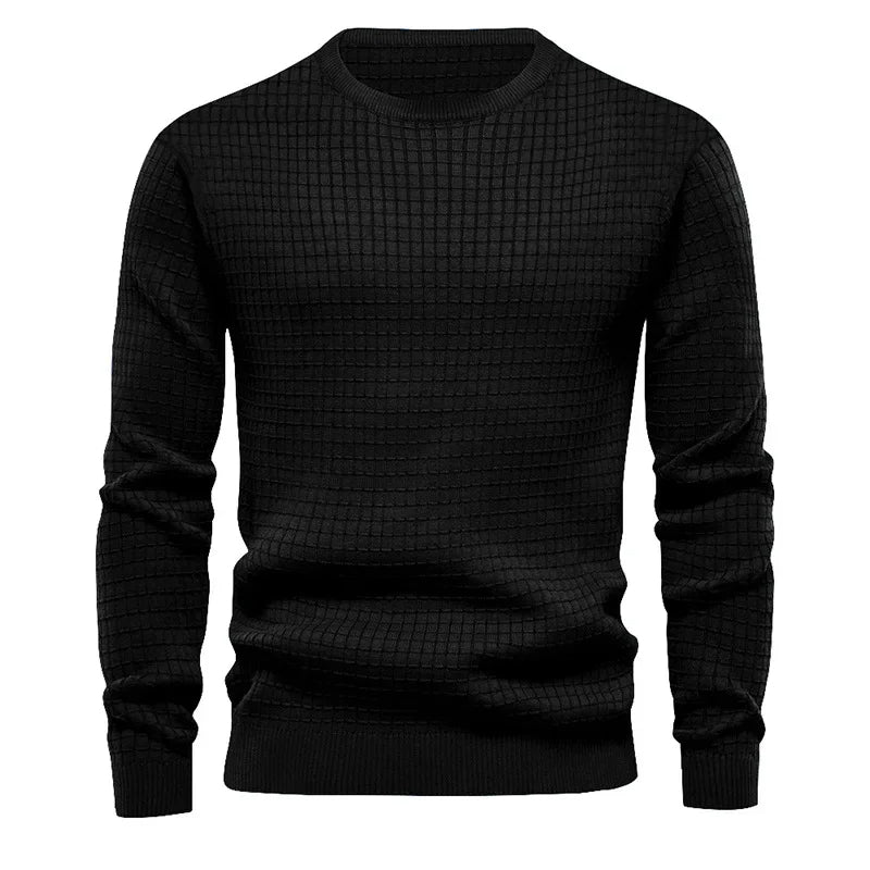 Men's Soft-Blend Waffle Knit Jumper with Elastic Cuffs - Black