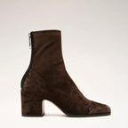 Women's Faux Suede Mid Block Heel Boots with Topstitched Toe