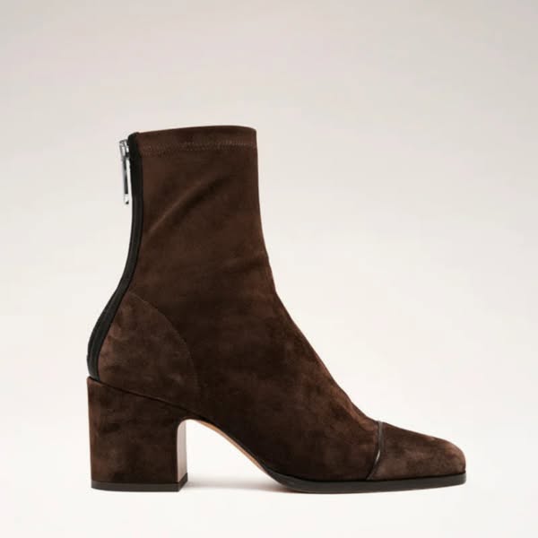 Women's Faux Suede Mid Block Heel Boots with Topstitched Toe