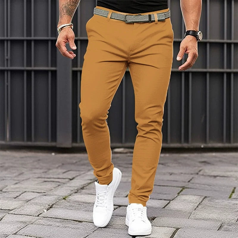 Men's Smart Jogger-Cut Trousers with Flat Front and Stretch - Camel