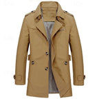 Men's Single-Row Button Trench Coat with Generous Front Pockets