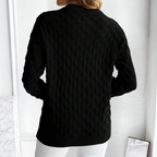 Women's Ribbed-Trim Crew Neck Jumper with Raised Cable Stitch
