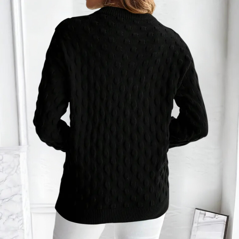 Women's Ribbed-Trim Crew Neck Jumper with Raised Cable Stitch