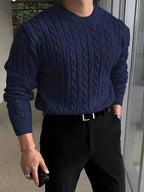 Men's Raised Cable Crew Neck Jumper for Office Layering