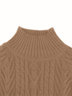 Women's Cable-Knit Mock Neck Jumper for Spring and Autumn