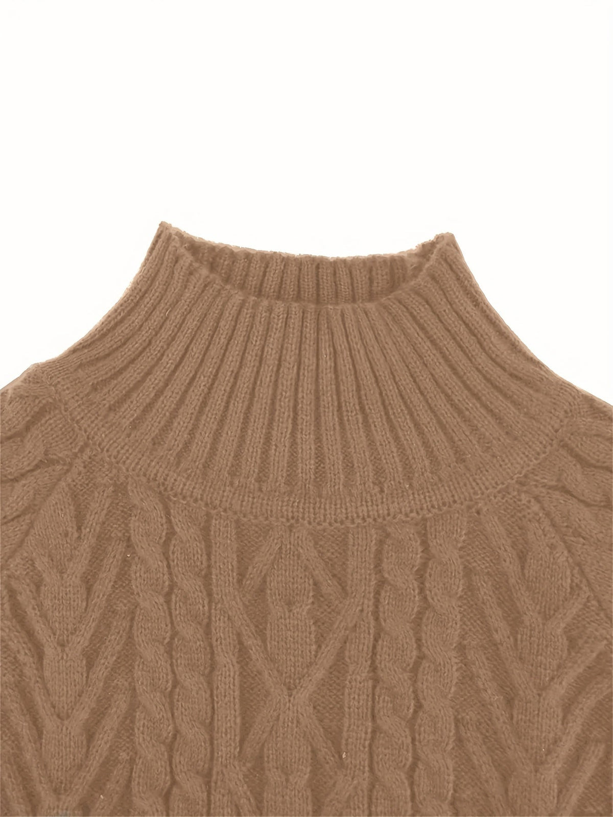 Women's Cable-Knit Mock Neck Jumper for Spring and Autumn