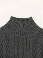 Women's Cable-Knit Mock Neck Jumper for Spring and Autumn