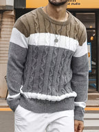 Men's Contrast-Panel Cable Knit Jumper