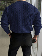 Men's Raised Cable Crew Neck Jumper for Office Layering