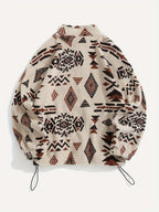 Women's All-Over Pattern Plush Jacket with Relaxed Fit and Zip