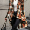 Women's Open-Front Checked Swing Jacket - Red & Brown Plaid